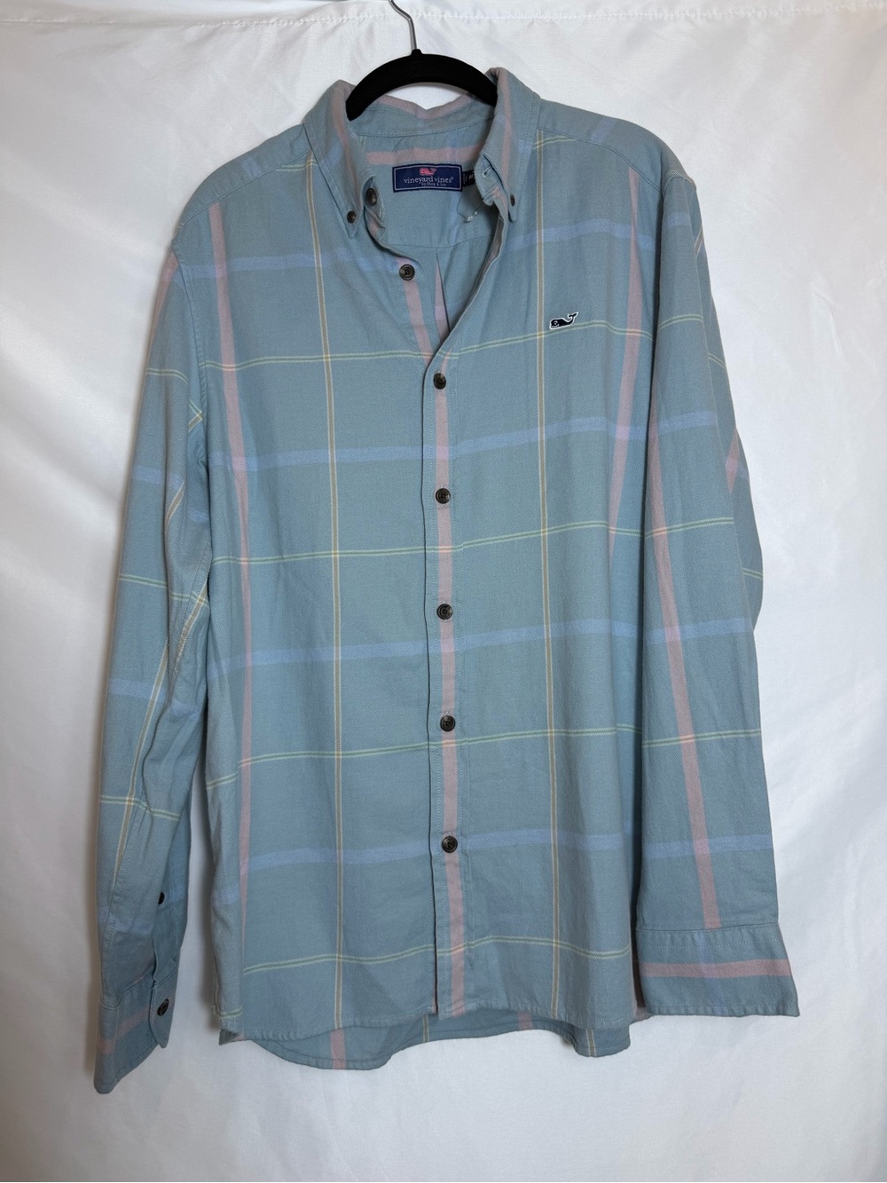 Vineyard Vines Men’s Pastel Blue Plaid Button-Down Shirt
